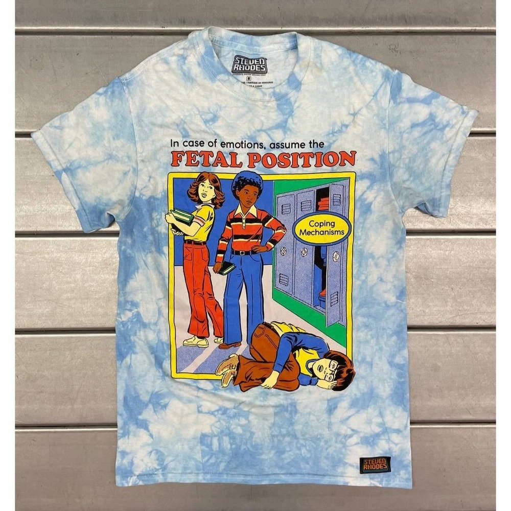 Steven Rhodes Coping Mechanism TShirt Size Small Blue Tie Dye Fetal Position